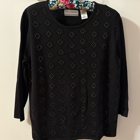 Alfred Dunner Tops - Alfred Dunner black 3/4 sleeve sweater diamond beads rhinestones PS Petite Small